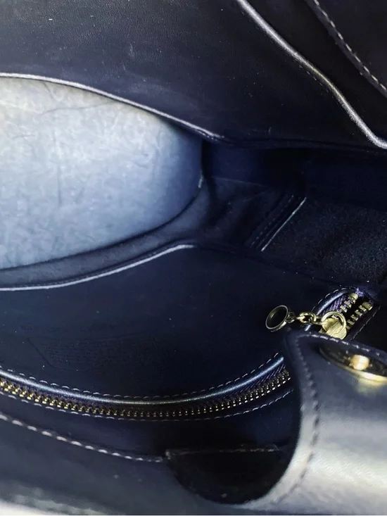 Coach Navy Blue Leather Tote Shoulder Bag Classic Minimalist - Picture 8 of 11